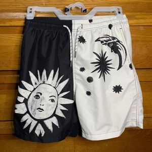 Sun & moon/ black & white mens swim trunks